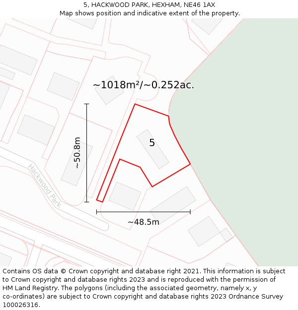 5, HACKWOOD PARK, HEXHAM, NE46 1AX: Plot and title map