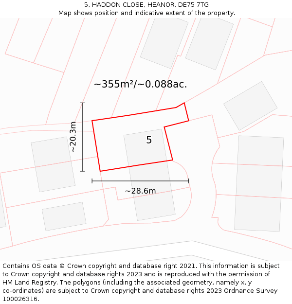 5, HADDON CLOSE, HEANOR, DE75 7TG: Plot and title map