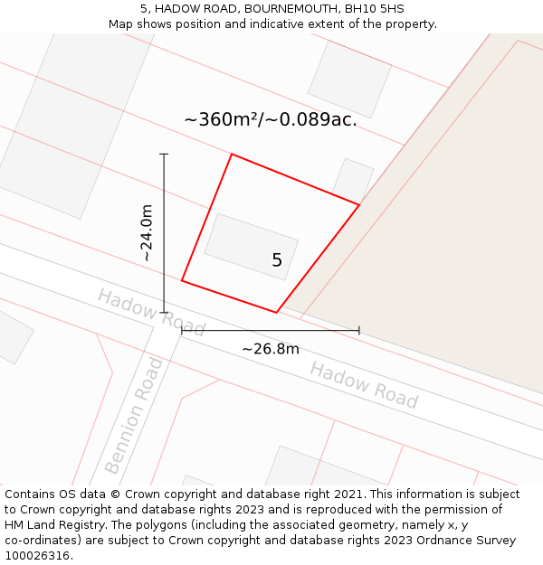 5, HADOW ROAD, BOURNEMOUTH, BH10 5HS: Plot and title map