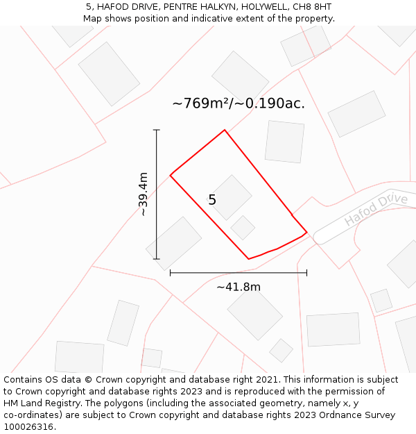 5, HAFOD DRIVE, PENTRE HALKYN, HOLYWELL, CH8 8HT: Plot and title map