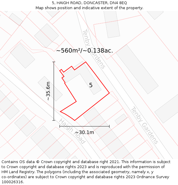 5, HAIGH ROAD, DONCASTER, DN4 8EQ: Plot and title map