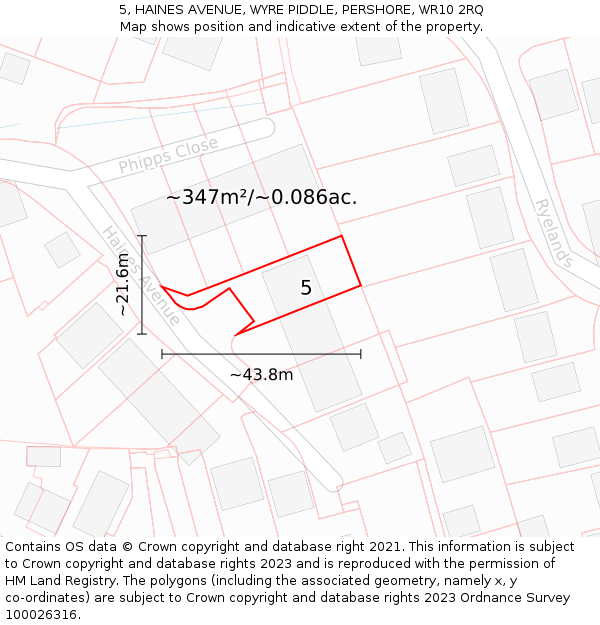 5, HAINES AVENUE, WYRE PIDDLE, PERSHORE, WR10 2RQ: Plot and title map