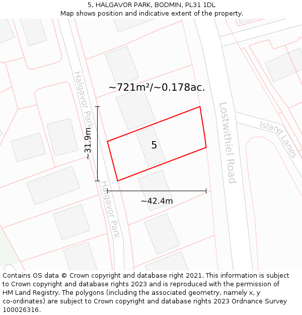 5, HALGAVOR PARK, BODMIN, PL31 1DL: Plot and title map