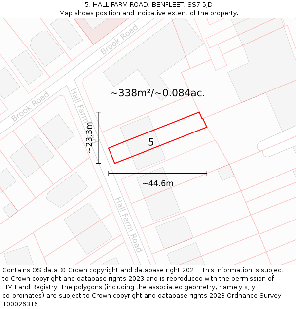 5, HALL FARM ROAD, BENFLEET, SS7 5JD: Plot and title map