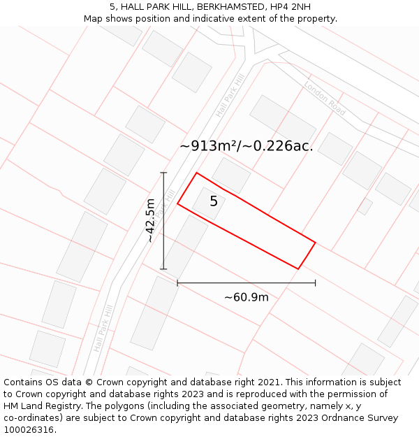 5, HALL PARK HILL, BERKHAMSTED, HP4 2NH: Plot and title map