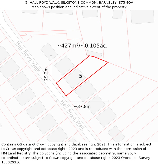 5, HALL ROYD WALK, SILKSTONE COMMON, BARNSLEY, S75 4QA: Plot and title map