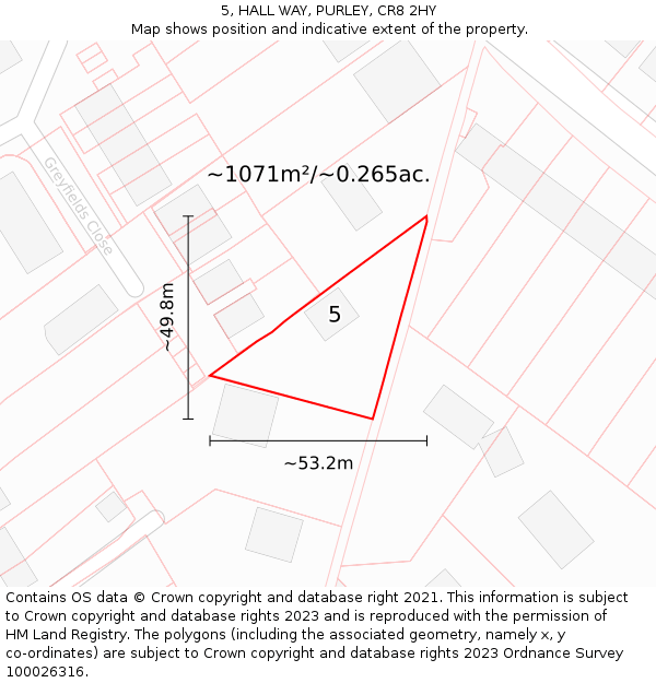 5, HALL WAY, PURLEY, CR8 2HY: Plot and title map