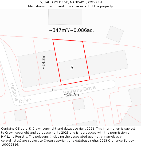 5, HALLAMS DRIVE, NANTWICH, CW5 7RN: Plot and title map