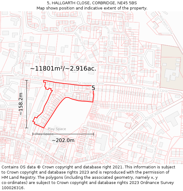 5, HALLGARTH CLOSE, CORBRIDGE, NE45 5BS: Plot and title map