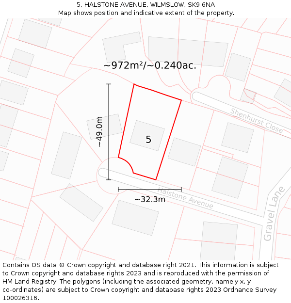 5, HALSTONE AVENUE, WILMSLOW, SK9 6NA: Plot and title map