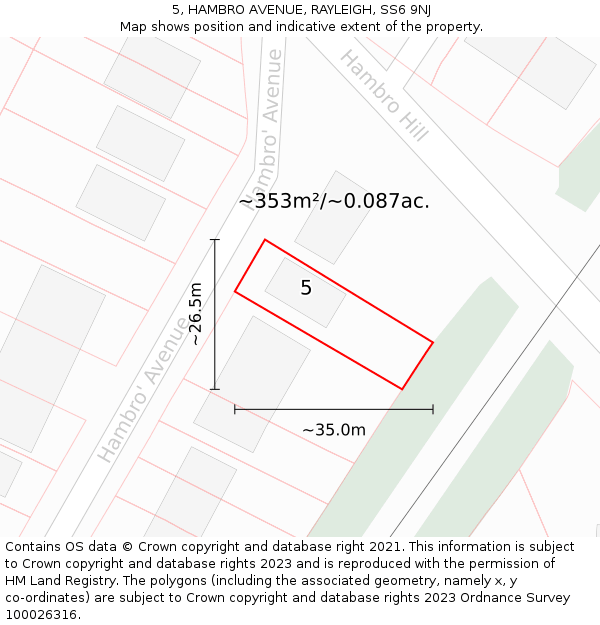 5, HAMBRO AVENUE, RAYLEIGH, SS6 9NJ: Plot and title map