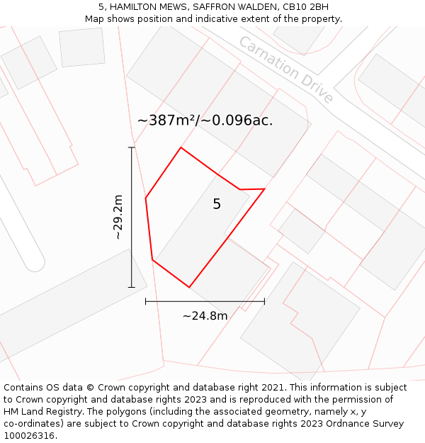 5, HAMILTON MEWS, SAFFRON WALDEN, CB10 2BH: Plot and title map