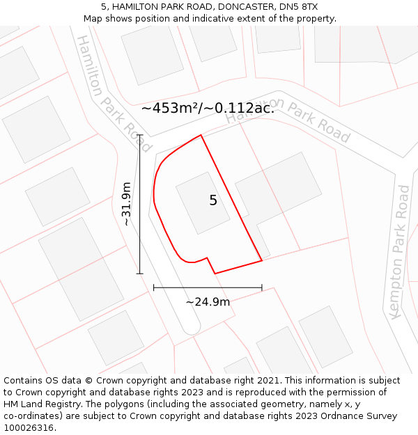 5, HAMILTON PARK ROAD, DONCASTER, DN5 8TX: Plot and title map