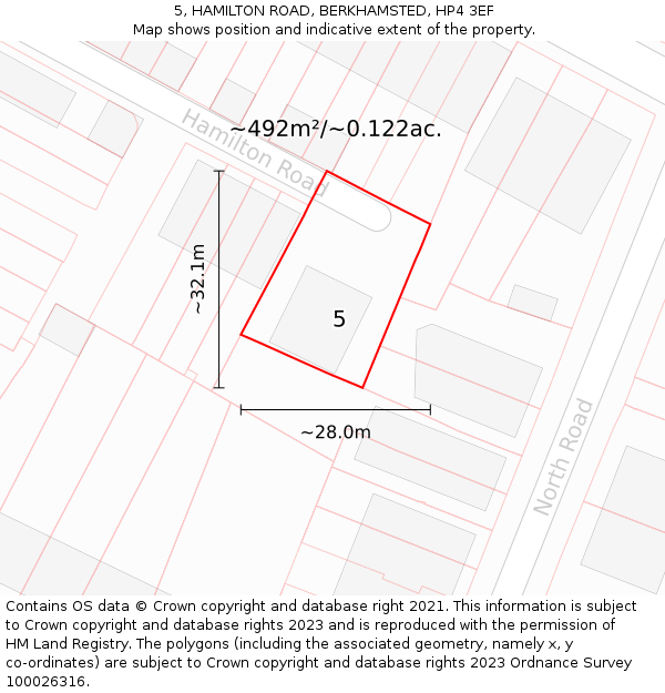 5, HAMILTON ROAD, BERKHAMSTED, HP4 3EF: Plot and title map