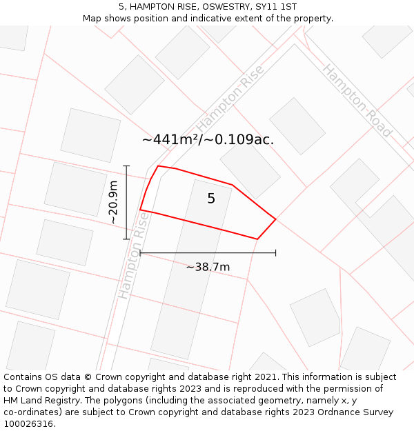 5, HAMPTON RISE, OSWESTRY, SY11 1ST: Plot and title map