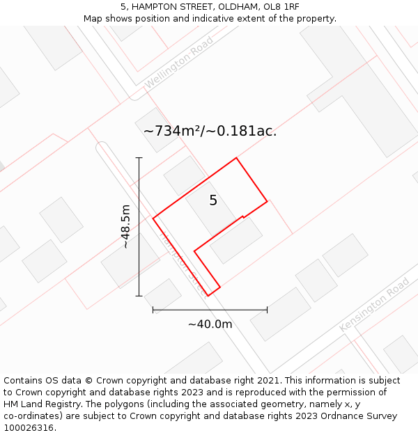 5, HAMPTON STREET, OLDHAM, OL8 1RF: Plot and title map