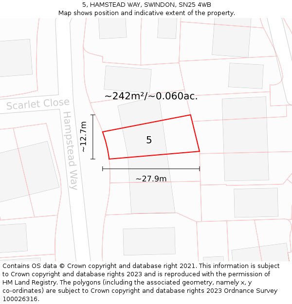 5, HAMSTEAD WAY, SWINDON, SN25 4WB: Plot and title map