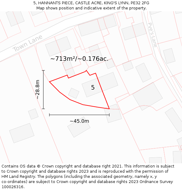 5, HANNANTS PIECE, CASTLE ACRE, KING'S LYNN, PE32 2FG: Plot and title map