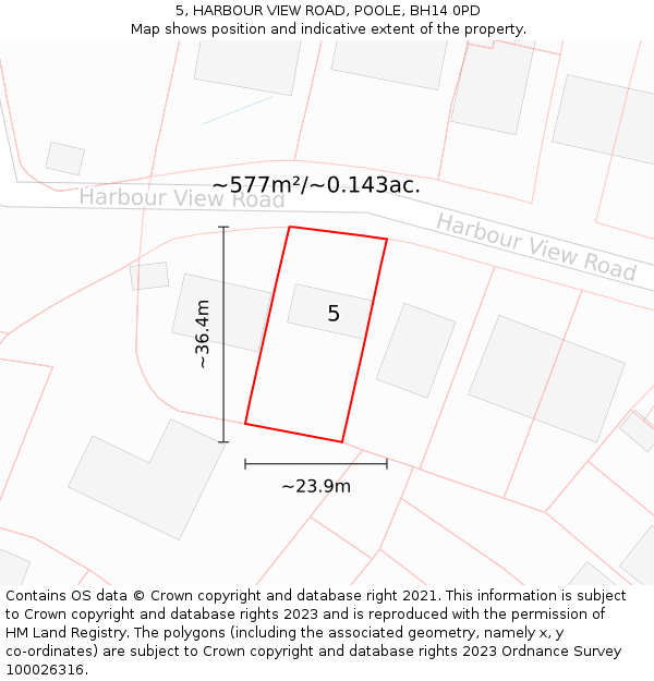 5, HARBOUR VIEW ROAD, POOLE, BH14 0PD: Plot and title map