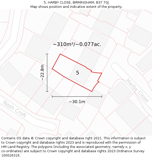 5, HARBY CLOSE, BIRMINGHAM, B37 7GJ: Plot and title map