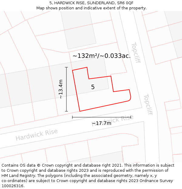 5, HARDWICK RISE, SUNDERLAND, SR6 0QF: Plot and title map