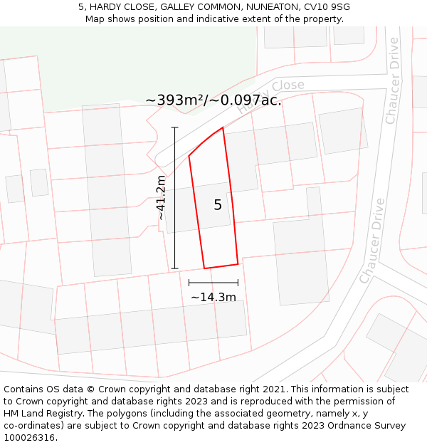 5, HARDY CLOSE, GALLEY COMMON, NUNEATON, CV10 9SG: Plot and title map