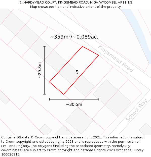 5, HARDYMEAD COURT, KINGSMEAD ROAD, HIGH WYCOMBE, HP11 1JS: Plot and title map