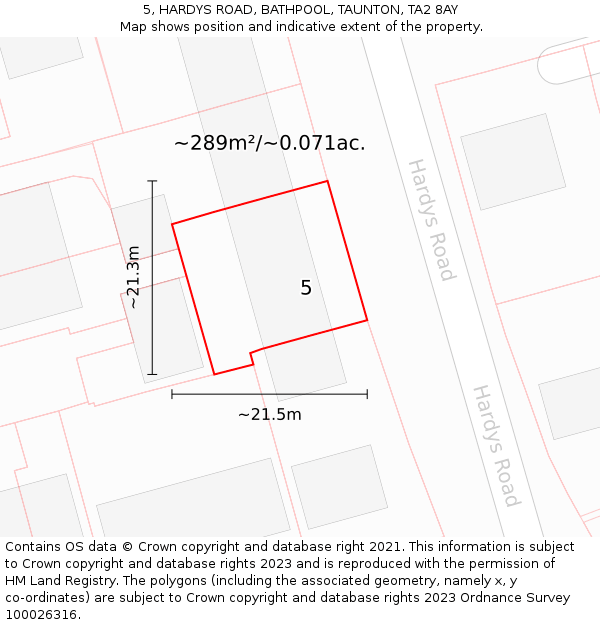 5, HARDYS ROAD, BATHPOOL, TAUNTON, TA2 8AY: Plot and title map