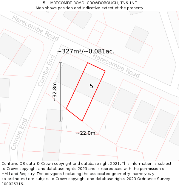 5, HARECOMBE ROAD, CROWBOROUGH, TN6 1NE: Plot and title map