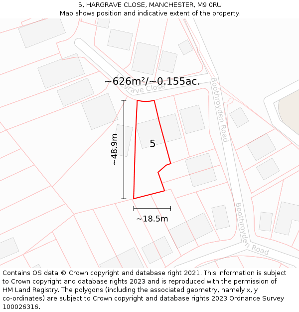 5, HARGRAVE CLOSE, MANCHESTER, M9 0RU: Plot and title map