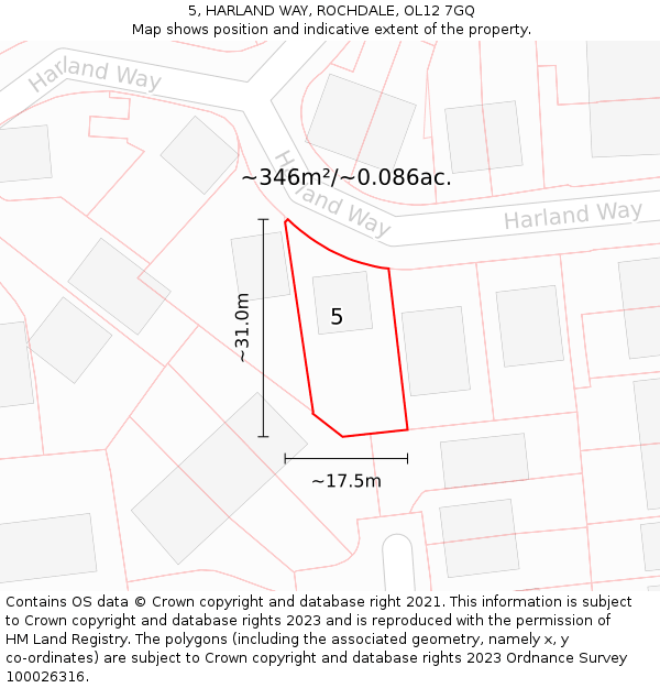 5, HARLAND WAY, ROCHDALE, OL12 7GQ: Plot and title map