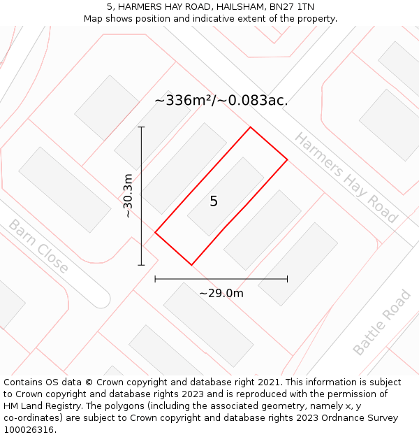 5, HARMERS HAY ROAD, HAILSHAM, BN27 1TN: Plot and title map