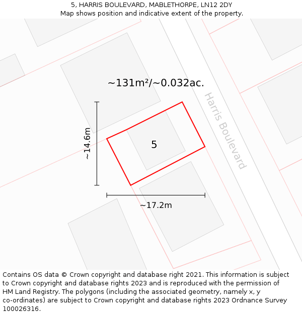 5, HARRIS BOULEVARD, MABLETHORPE, LN12 2DY: Plot and title map