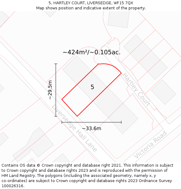 5, HARTLEY COURT, LIVERSEDGE, WF15 7QX: Plot and title map