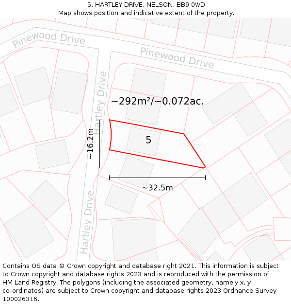 5, HARTLEY DRIVE, NELSON, BB9 0WD: Plot and title map