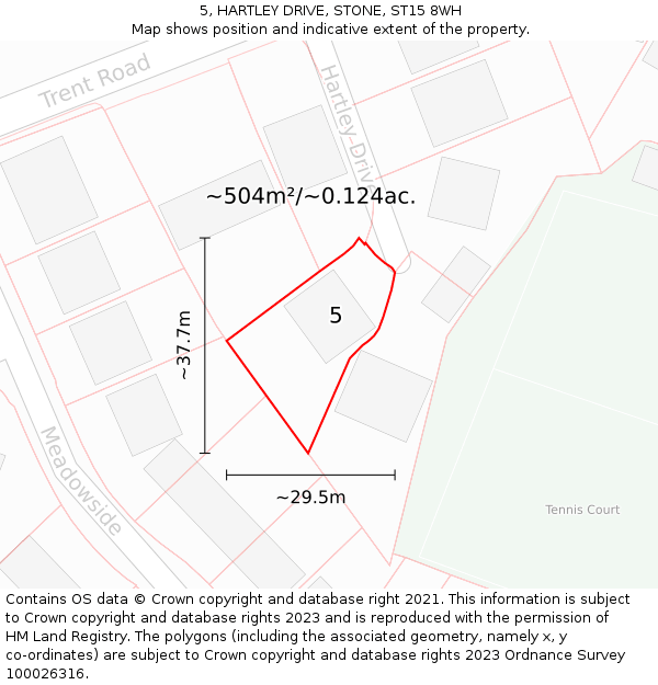 5, HARTLEY DRIVE, STONE, ST15 8WH: Plot and title map