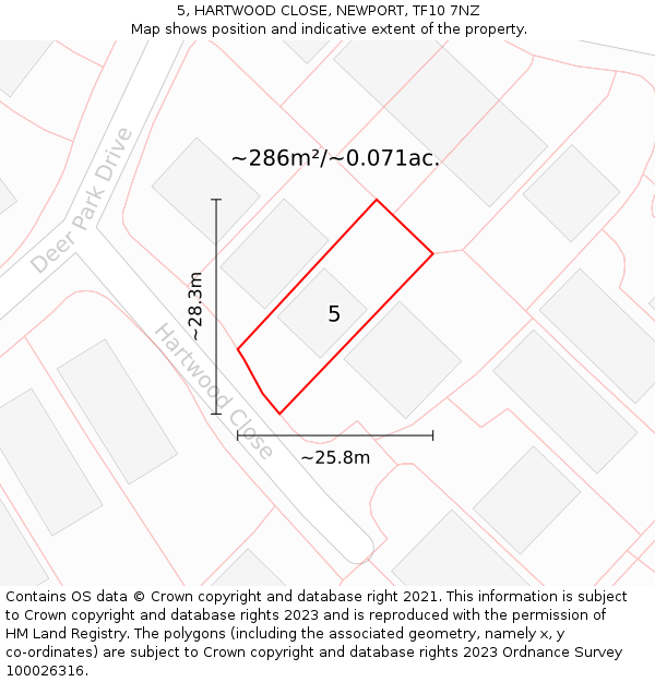 5, HARTWOOD CLOSE, NEWPORT, TF10 7NZ: Plot and title map