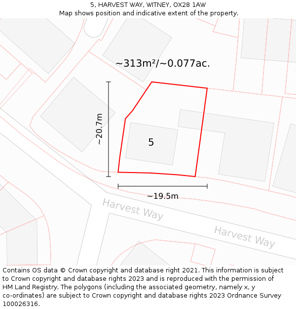 5, HARVEST WAY, WITNEY, OX28 1AW: Plot and title map