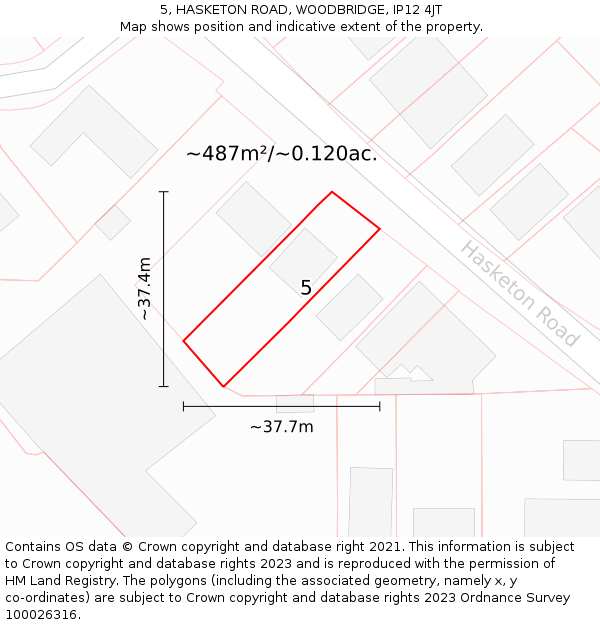 5, HASKETON ROAD, WOODBRIDGE, IP12 4JT: Plot and title map