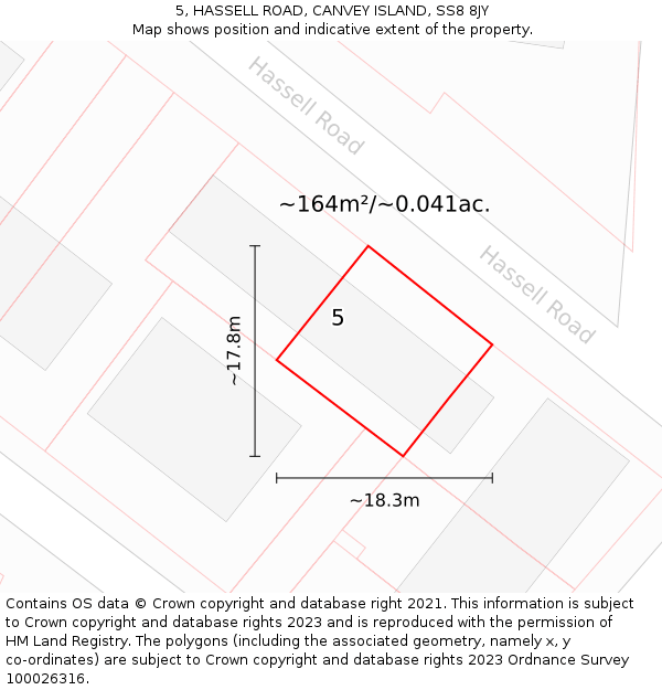 5, HASSELL ROAD, CANVEY ISLAND, SS8 8JY: Plot and title map