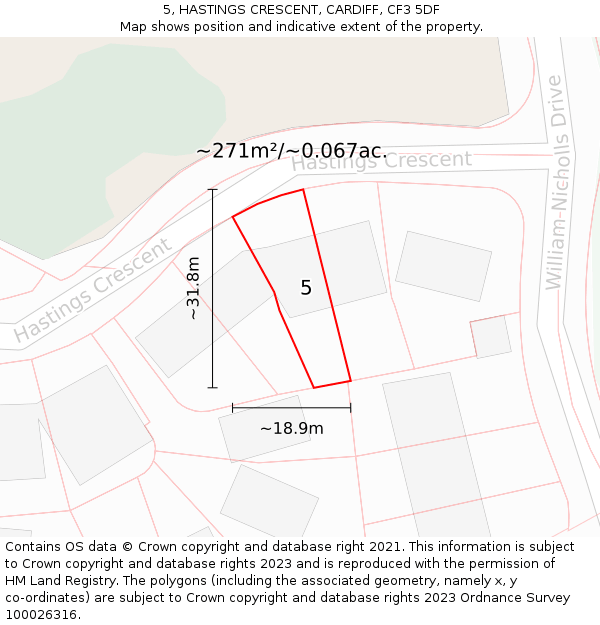 5, HASTINGS CRESCENT, CARDIFF, CF3 5DF: Plot and title map