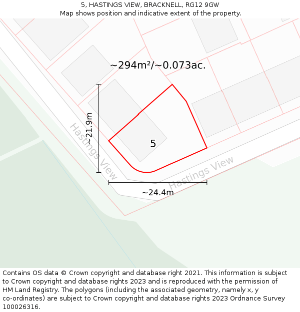 5, HASTINGS VIEW, BRACKNELL, RG12 9GW: Plot and title map