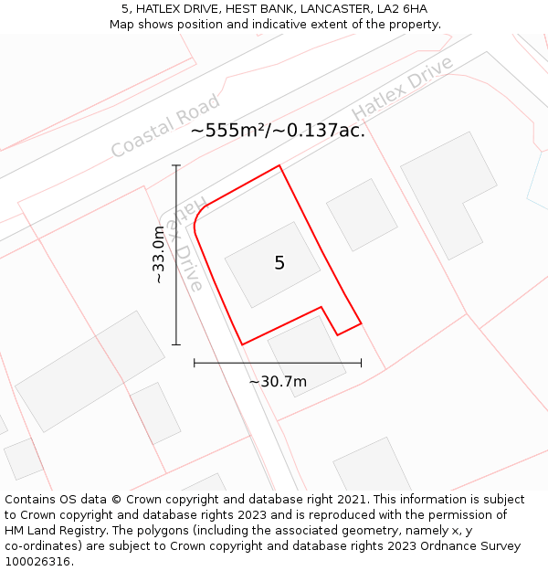 5, HATLEX DRIVE, HEST BANK, LANCASTER, LA2 6HA: Plot and title map