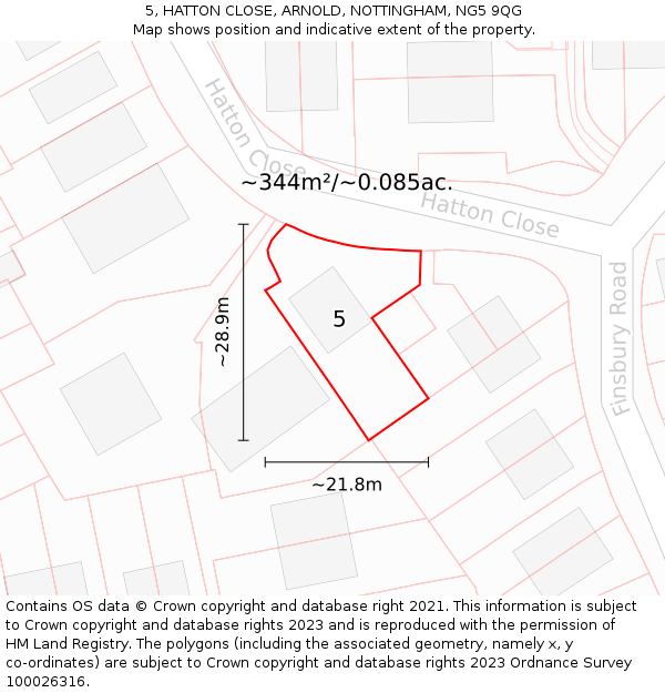 5, HATTON CLOSE, ARNOLD, NOTTINGHAM, NG5 9QG: Plot and title map