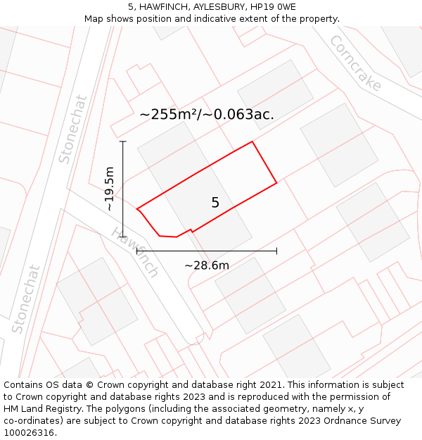 5, HAWFINCH, AYLESBURY, HP19 0WE: Plot and title map