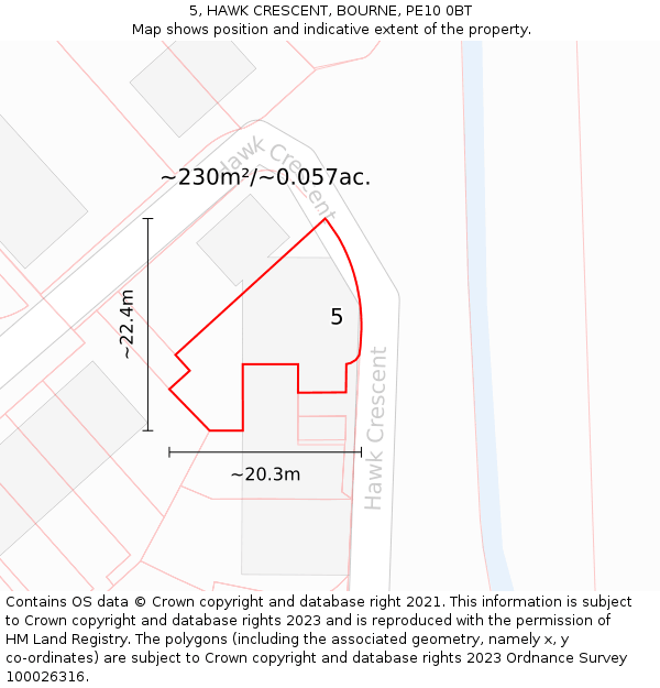 5, HAWK CRESCENT, BOURNE, PE10 0BT: Plot and title map