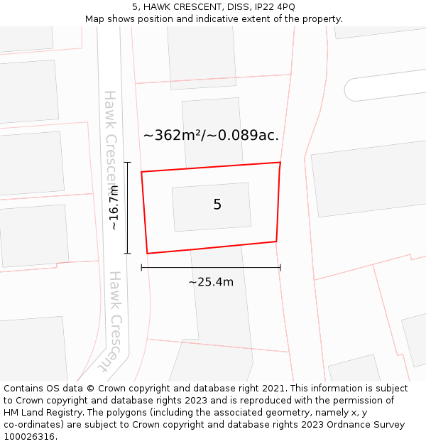 5, HAWK CRESCENT, DISS, IP22 4PQ: Plot and title map