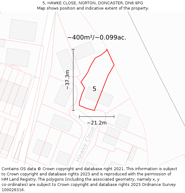 5, HAWKE CLOSE, NORTON, DONCASTER, DN6 9PG: Plot and title map