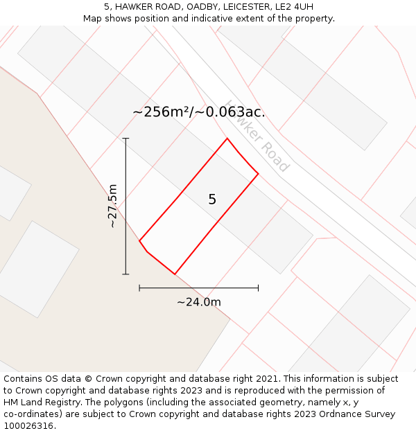 5, HAWKER ROAD, OADBY, LEICESTER, LE2 4UH: Plot and title map