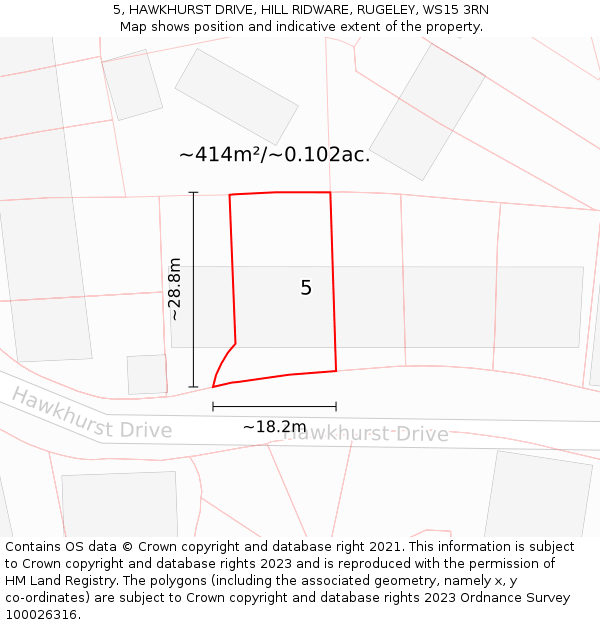 5, HAWKHURST DRIVE, HILL RIDWARE, RUGELEY, WS15 3RN: Plot and title map